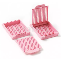 [BX.0100-1122-12] CASSETTE DE INCLUSIÓN HISTOLÓGICA 45° CON TAPA ENSAMBLADA COLOR ROSADO - DISPENSADOR X 75 UND